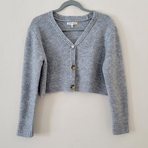 Hazel Moon Gray Cropped Button Front Cardigan Sweater Size Medium